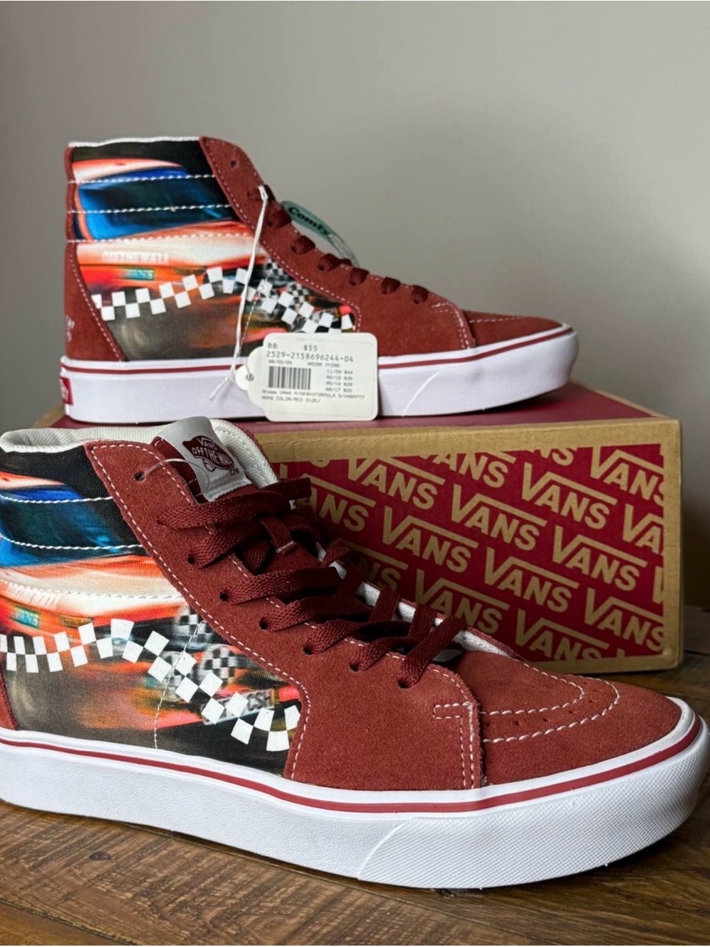 Vans High-Top Skate Shoes in Burgundy with Multi-Color Panels